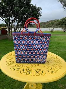Medium Blue and Red Bali Bag
