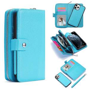 iPhone 12 Pro Max Case Zipper Wallet (LightBlue)