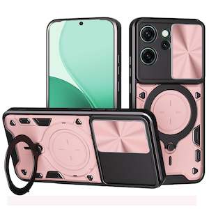 OPPO Reno14 F 5G Ring Kickstand Case w/ Camera Cover [Rose Gold]