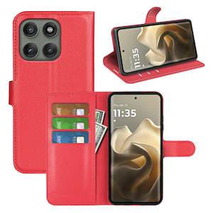 Moto Edge 60Fusion PU Wallet Case [Red]