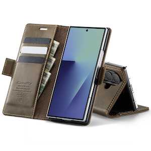 Samsung Cases: Vintage PU Leather Wallet Case with Hinge Protection for Samsung Galaxy Z Fold 7 [Brown]