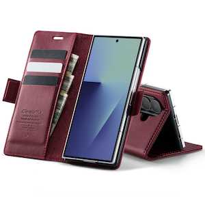 Vintage PU Leather Wallet Case with Hinge Protection for Samsung Galaxy Z Fold 7 [Maroon]