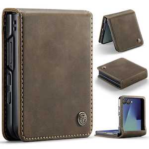 Samsung Cases: Stylish Samsung Galaxy Z Flip 7 Retro Leather Cover [Brown]
