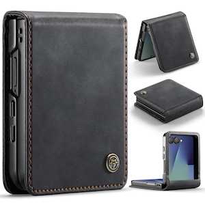 Stylish Samsung Galaxy Z Flip 7 Retro Leather Cover [Black]