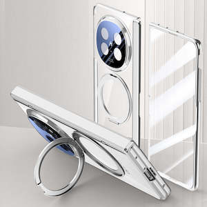 Clear 360°Rotating Magnetic Ring Stand Case for OPPO FIND N5 with Tempered Glass [Silver]