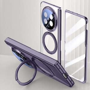 Clear 360°Rotating Magnetic Ring Stand Case for OPPO FIND N5 with Tempered Glass [Purple]