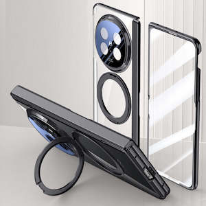 Clear 360°Rotating Magnetic Ring Stand Case for OPPO FIND N5 with Tempered Glass [Black]