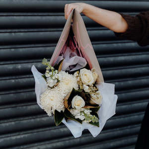 Large white + green Bouquet in  Carrier