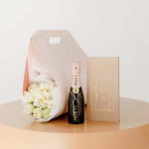 Romantic: Seasonal Blooms Carrier + Love Loco Chocolate + Moët