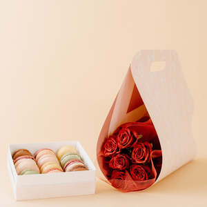 1/2 Dozen Red Rose Carrier + Jaime Les Macarons - Best Value Bundle