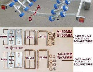 'U' BOLTS M10(10MM GAUGE) WITH 2 HOLE PLATE CLAMPS FOR BOAT TRAILERS
