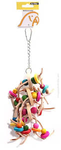 AviOne: Parrot Toy Leather Rope Coloured Wood Block 33cm