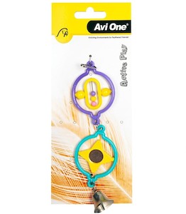 Aviary Birds: AviOne: Bird Toy Twin Rings W/turning Beads, Star, Mirror And Bell
