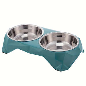 Twin Stainless Steel Pet bowl - Green