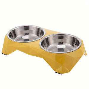 Twin Stainless Steel Pet bowl - Yellow