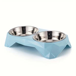 Twin Stainless Steel Pet bowl - Lt Blue