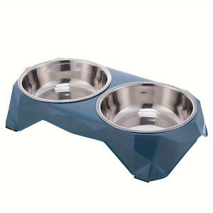 Twin Stainless Steel Pet bowl - Blue