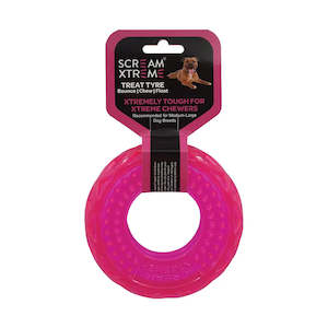 Dumbell Scream Xtreme Treat Tyre Dog Toy Pink - Large/Extra Large