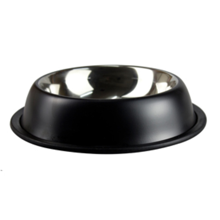Dogs: Stainless 220ml Dog Bowl Non Tip Anti Skid Black Matt