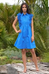 Clothing: Coop - Ruffle Around The Edges Dress // Blue // White