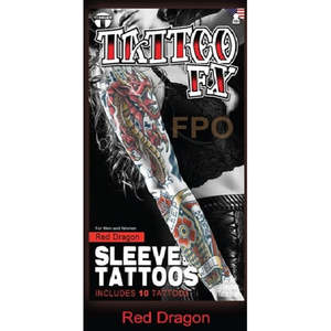 Face Neck Hand Tattoos: Temporary Tattoos- Red Dragon Sleeve