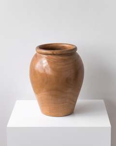 Pots Vases: SCULPTURED TEAK VASE SHORT