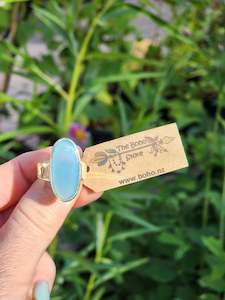 Boho Jewellery: Blue Chalcedony in Stirling Silver Size 8