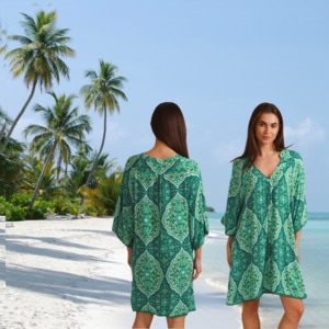 Products: Luisa Green Embroidered Trim Dress Boho Chic