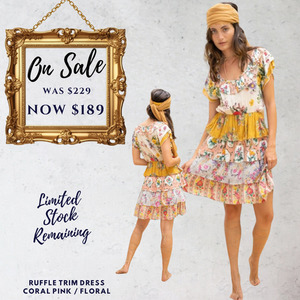 Products: Ruffle Trim Dress - Coral Floral Boho Chic