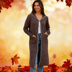 Products: Charlotte - Cocoa Knit Longline Hooded Jacket Boho Chic