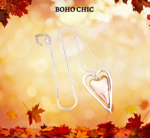Products: Silver and Rose Gold Hanging Heart Long Necklace Boho Chic
