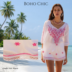 Products: I Am Pylgrym - Sydney Top - White & Pink Embroidery Boho Chic
