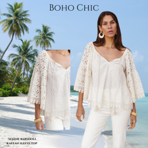 Products: Selene Babydoll Kaftan Sleeve Top Boho Chic