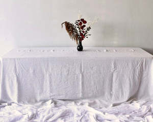 Table Linen: Olive Pinstripe Round Tablecloth