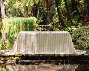 Table Linen: Sand & White Stripe Round Tablecloth