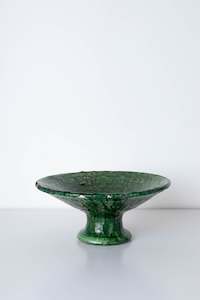 Moroccan Ceramaics: Moroccan Green Pedestal Bowl - Medium