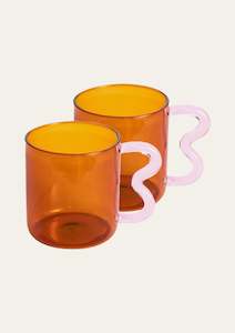 Kitchen: Bonbon Glass Cup - Amber With Pink Handle