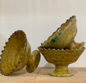 Moroccan Mustard Zig Zag Pedestal Bowl - 32 cm