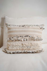 Cushions 1: Striped beige tone with sparkly feel of Morocco
