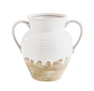 Vases: Stoneware vase w/ handles, white/natural