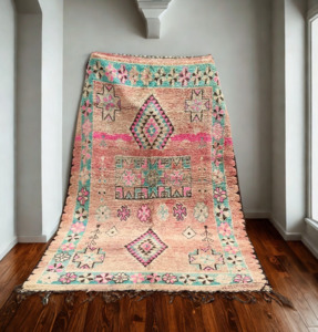 Vintage Rugs: Pink and Light Blue Vintage Moroccan Boujaad Rug -  3000 x 1900 mm