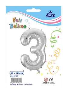 Party: Foil Balloon (66x119cm) Silver Number - 3
