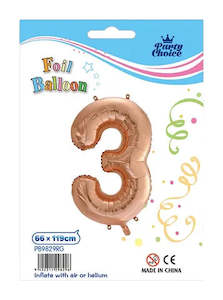 Party: Foil Balloon (66x119cm) Rose Gold  Number - 3