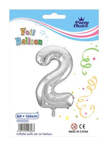 Party: Foil Balloon (68x126cm) Silver Number - 2