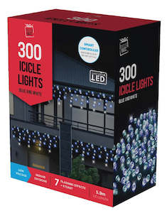 Christmas: W/P LED Flashing Icicle Lights 300PC - Blue And White