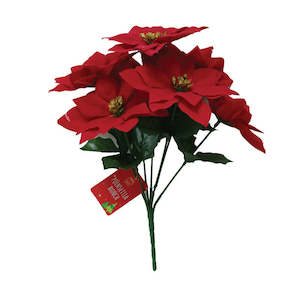 Christmas: Poinsettia Bunch Flocked 7 Head (30cm)