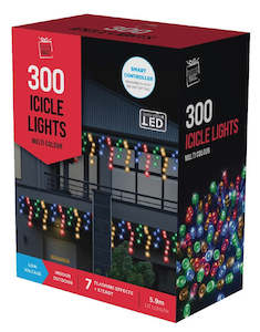 Christmas Lights: W/P LED Flashing Icicle Lights 300PC - Multi Colour
