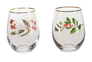 Christmas Party Ware: Novelty Xmas Stemless Glass (550mL) - Leaf Print