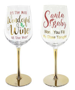 Christmas Stem Wine Glass - Gold