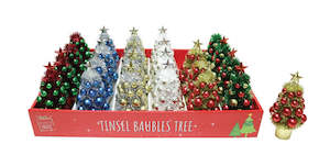 Christmas Trees: Mini Tinsel Tree With Baubles (H:16cm)